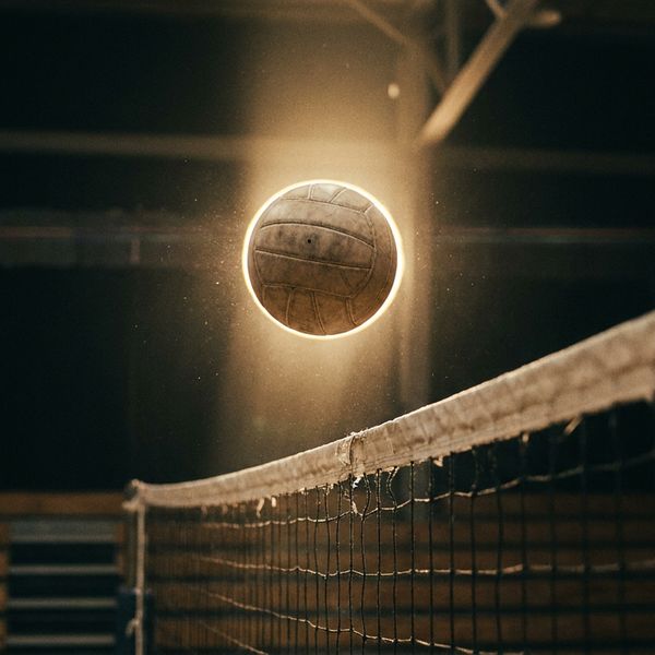 Balón de voleibol sobre la red